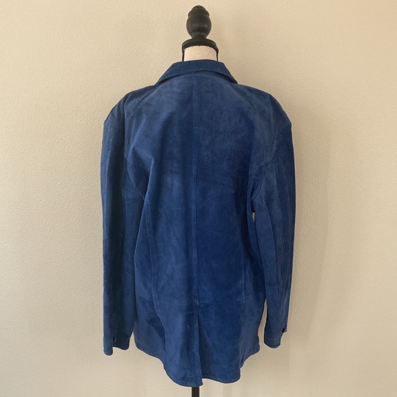 VINTAGE | Blue Suede 💙Leather Double Breasted Jacket Women’s Large - Picture 4 of 16